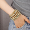 Gold Bangles Bracelet for Women Chunky Curved Stacking Plated Bead Ball Stretchable Bracelets - Image 3