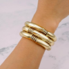 Gold Chunky Bangles Bracelets For Women 14k Gold Plated Stack Layered Curved Bamboo Tube Stretch Bracelets Gift Jewelry - Image 3