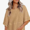 Womens Fashion T-Shirt Crewneck 3/4 Sleeves Solid Color Loose Basic Pullover Tops Summer Casual Tees Blouses